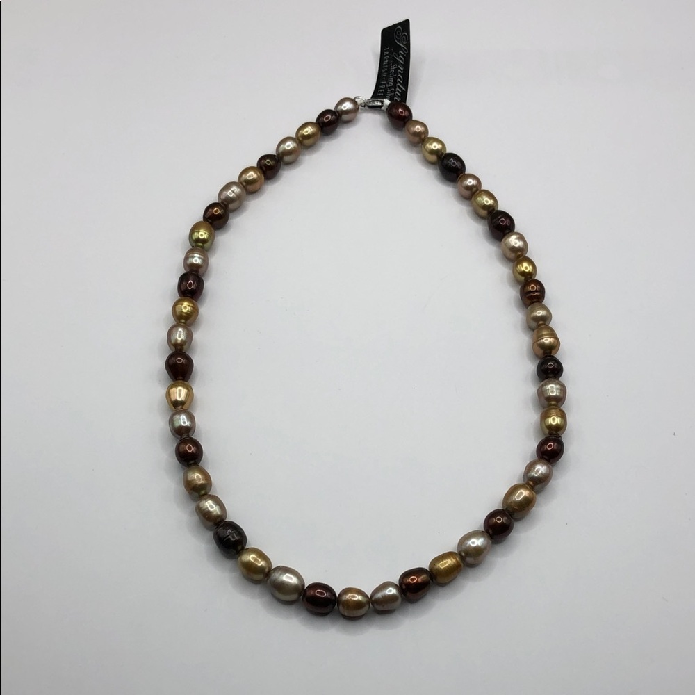 Genuine cultured freshwater dyed colorful pearls necklace sterling silver 925.